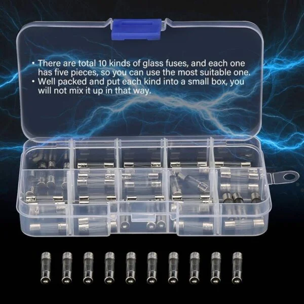 0.25A~6.3A Glass Fuse Assortment Kit Slow Blow Glass