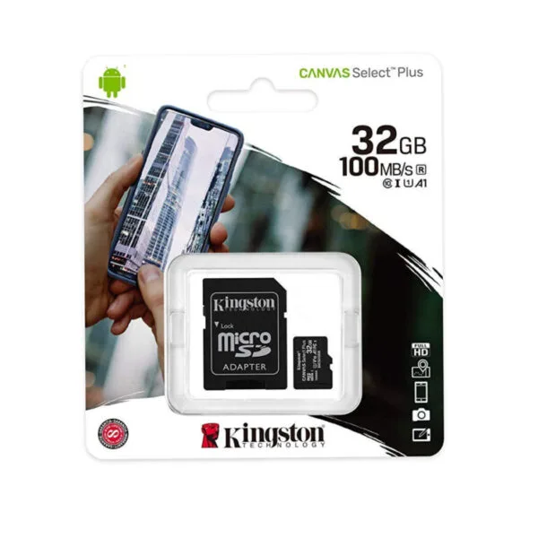Kingston 32GB Micro SD Card With SD Card Adapter Canvas Select Plus 32GB MicroSDXC UHS-I Card 100MB/s Class 10 32GB Micro SDXC Card Elevate Your Device For Capture More, Store More