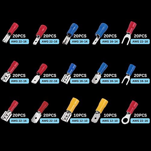 280Pcs 3Colors Assorted Insulated Spade Crimp Terminal Butt Electrical Wire