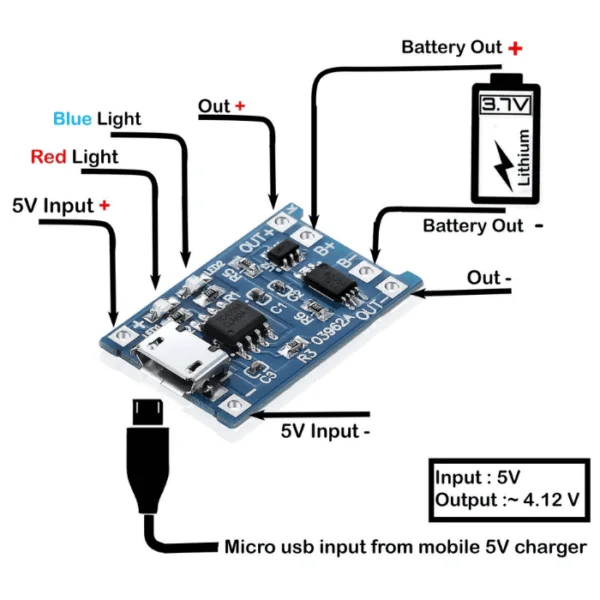 Micro Usb 5V 18650 Lithium Battery 1A Charging Module With TP4056 Protection