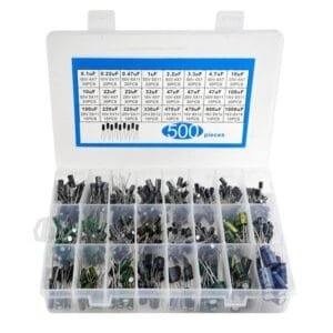 500PCS Electrolytic Capacitor Assortment Kit 24 Value Capacitor Kit 0.1uF - 1000uF Capacitor Range Electronics Repair Capacitor Kit DIY Project (Aluminum Electrolytic Capacitor With Stickers Plastic Box)