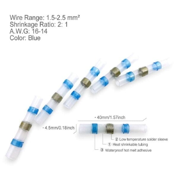 50Pcs Solder Seal Wire Connector, Solder Seal Heat Shrink Butt Connectors Terminals Electrical Waterproof Insulated