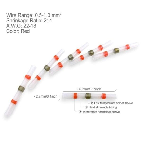 50Pcs Solder Seal Wire Connector, Solder Seal Heat Shrink Butt Connectors Terminals Electrical Waterproof Insulated