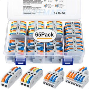 65Pcs Wire Connector Assortment Kit AWG 28-12 Quick Wiring Connectors 4 Multiple Types Lever Connector Kit For Quick Connection & Quick Disconnection