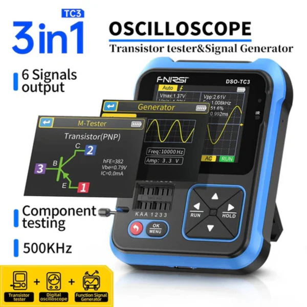 FNIRSI DSO-TC3 Oscilloscope 3-in-1 DSO Tester DSO-TC3 Transistor Tester DSO-TC3 Digital Oscilloscope With Integrated Tester Efficient Troubleshooting (Standard)