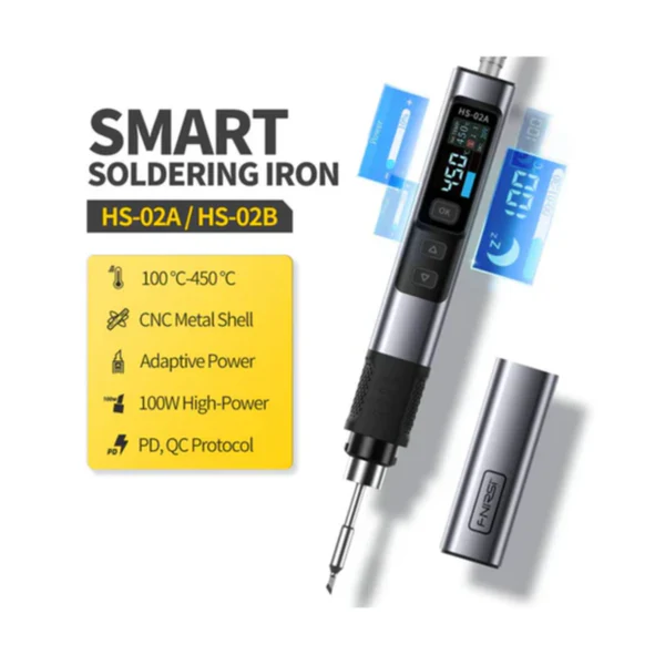 FNIRSI HS-02 Smart Soldering Iron Intelligent Soldering Iron Digital Soldering Iron Temperature Control- Black