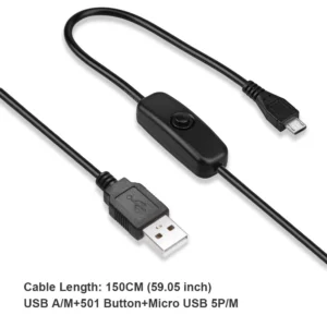 Micro USB With ONOFF Switch USB Charger Cable For Raspberry Pi 3