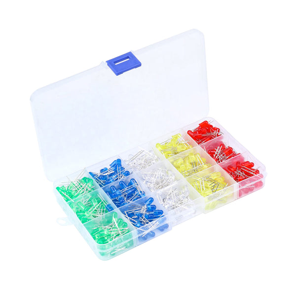 RS1765-2 500pcs LED Diode Lights, 5 Colors×100pcs 5mm Light Emitting Diodes LED Assortment Kit