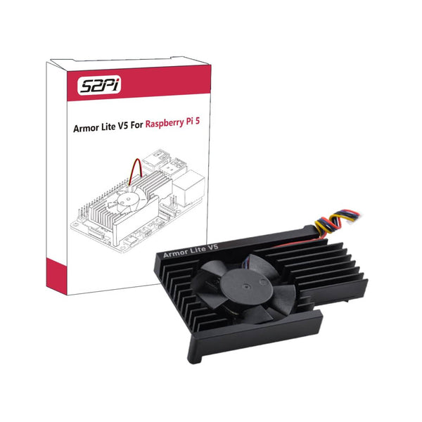 RS9272-1 Raspberry Pi Active Cooler 52Pi Armour Lite V5 Heatsink for Raspberry Pi 5 Heatsink with Fan Cooling Kit for Pi 5 Ultimate Cooling Solution