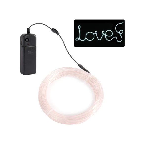 1M EL Wire Neon Glowing Electroluminescent Wire With Battery Holder El Wire For Parties, Halloween Decoration - White