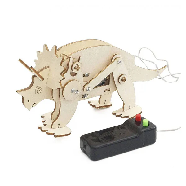 rs6400_3 DIY Wooden Triceratops RC Kit 3D Wooden Triceratops STEM Kit DIY 3D Wooden Triceratops RC Dinosaur STEM Toy Educational Wooden Dinosaur Remote Control Kit